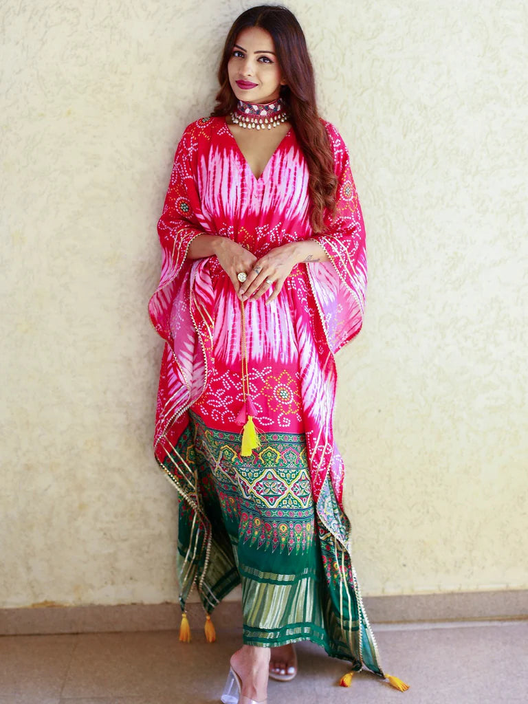 Crimson Reverie Bandhej Kaftan