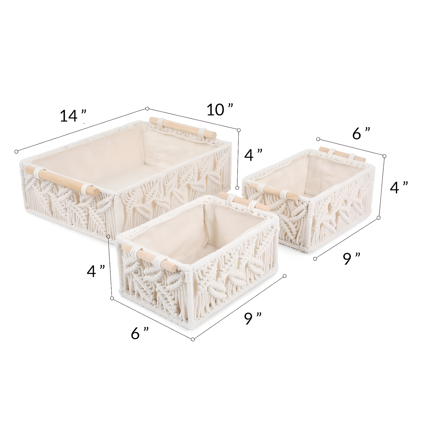 Zahra Chevron Macramé Basket Set – Ivory (Set of 3)