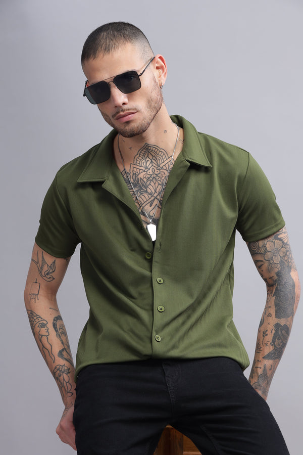 Mystic Moss Mens Half Sleeve Cuban Collar Shirt