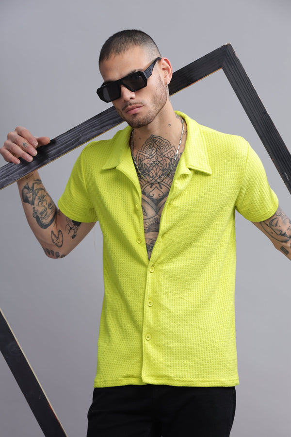 Knotty Neon Mens Half Sleeve Cuban Collar Shirt