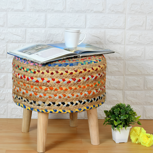 Rangmanch Braided Jute & Fabric Stool