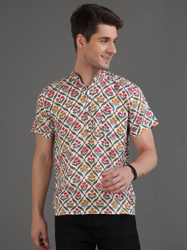 Geofloral Printed Half Sleeves Kurta Shirt
