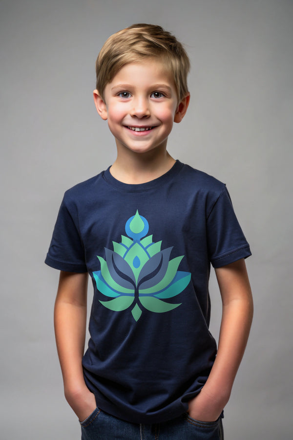 Whispering Lotus – Navy Blue Kids T-Shirt