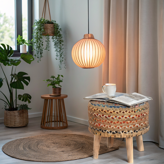 Rangmanch Braided Jute & Fabric Stool