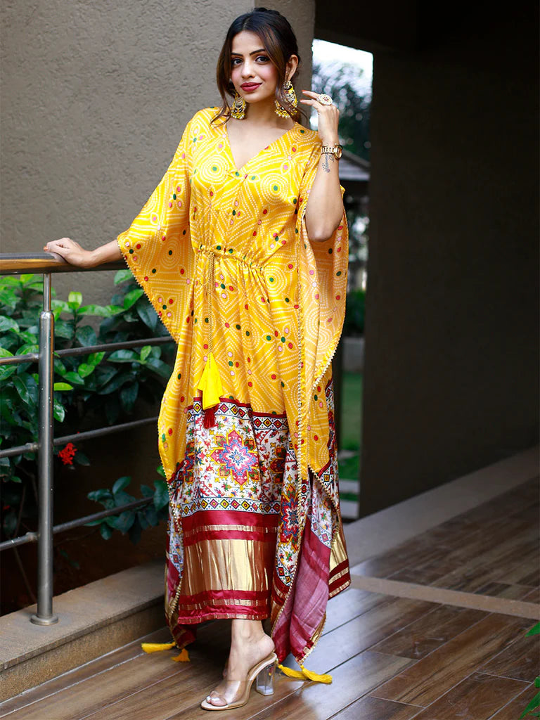 Amber Veil Bandhej Kaftan