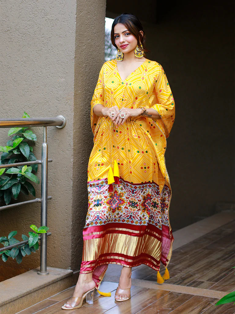 Amber Veil Bandhej Kaftan