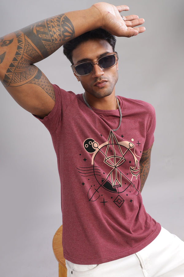 Lively Libra Maroon Half Sleeve Printed Round Neck T-Shirt