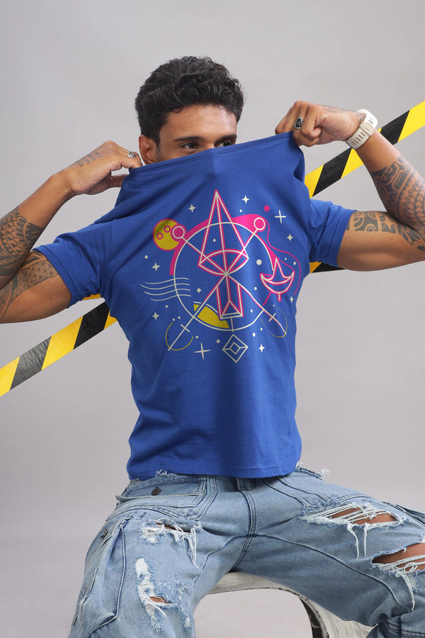 Lively Libra Royal Blue Half Sleeve Printed Round Neck T-Shirt