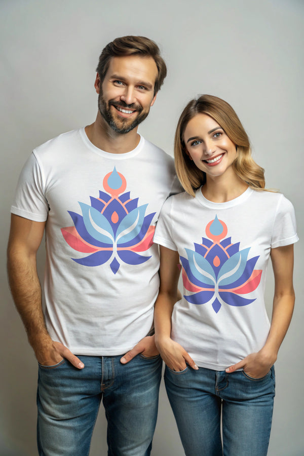 Whispering Lotus - 100% Cotton White Crewneck Half Sleeve Unisex T-shirt