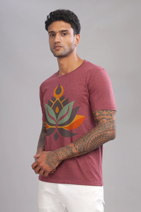 Whispering Lotus - Eco Blend Cotton Maroon Crewneck Half Sleeve Unisex T-Shirt