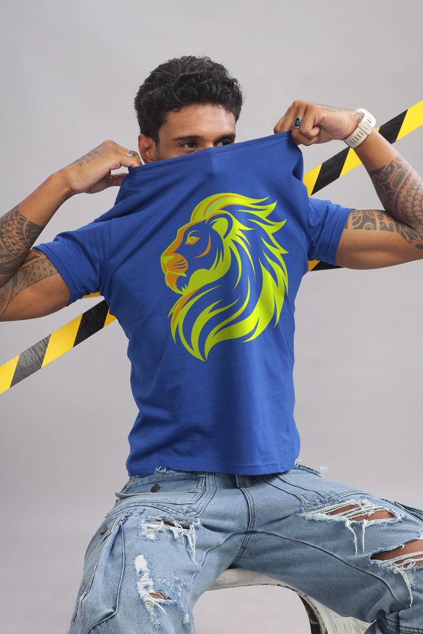 Lucky Leo Royal Blue Half Sleeve Printed Round Neck T-Shirt