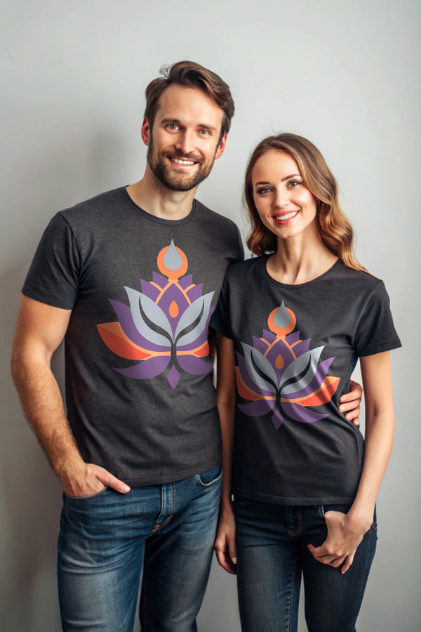 Whispering Lotus - Eco Blend Cotton Charcoal Crewneck Half Sleeve Unisex T-Shirt