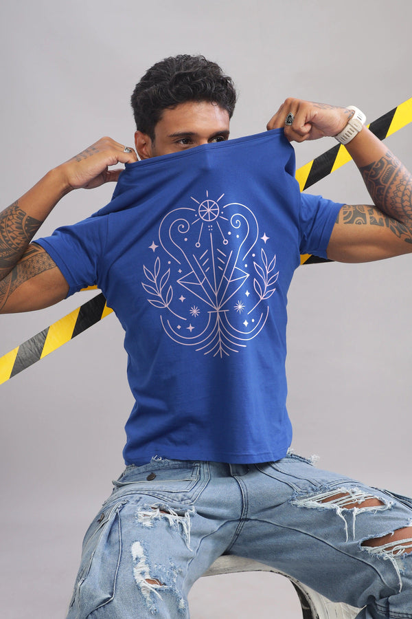 Virgo Vision Royal Blue Half Sleeve Printed Round Neck T-Shirt