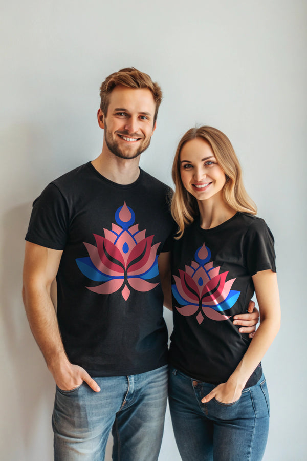 Whispering Lotus - 100% Cotton Black Crewneck Half Sleeve Unisex T-shirt