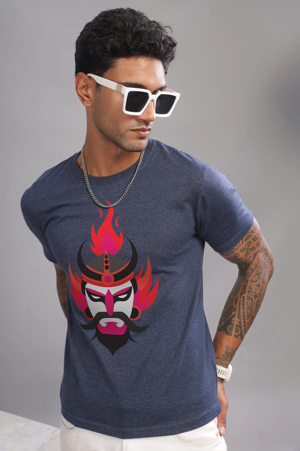 Flaming Rage - Eco Blend Cotton Denim Blue Crewneck Half Sleeve Unisex T-Shirt