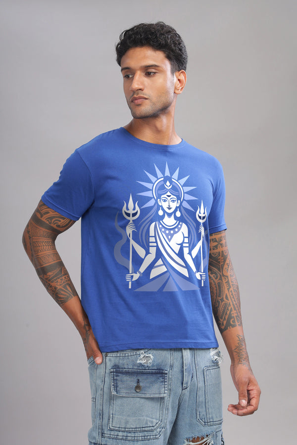 Shakti - 100% Cotton Royal Blue Crewneck Half Sleeve Unisex T-Shirt