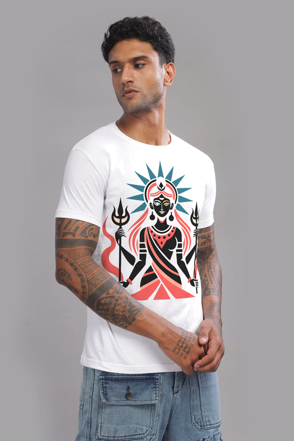 Shakti - 100% Cotton White Crewneck Half Sleeve Unisex T-Shirt