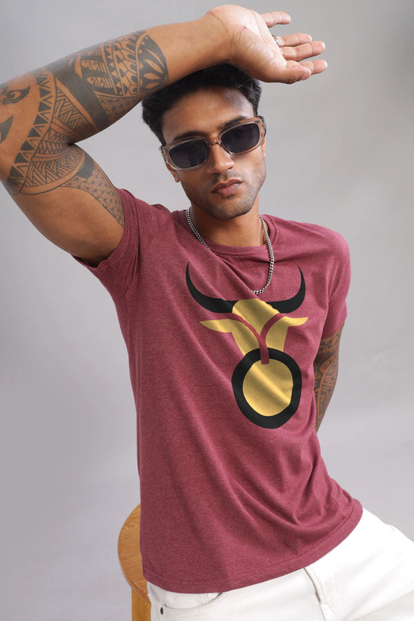 Trendy Taurus Maroon Half Sleeve Printed Round Neck T-Shirt