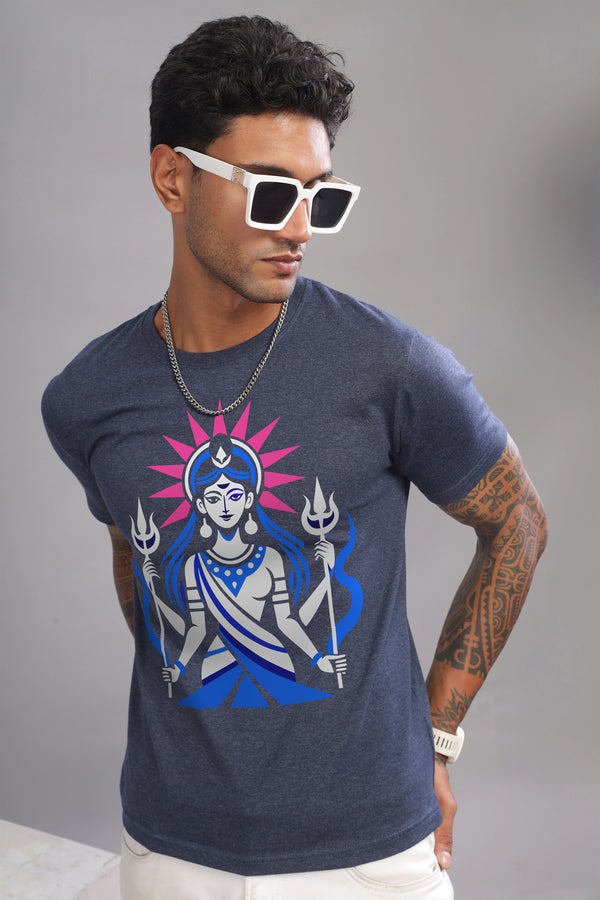 Shakti - Eco Blend Cotton Denim Blue Crewneck Half Sleeve Unisex T-Shirt