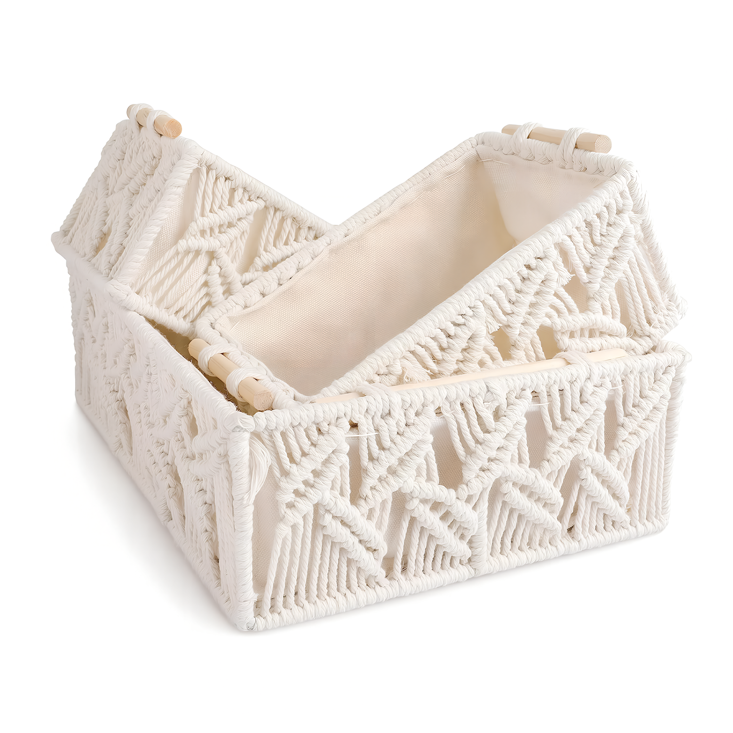 Zahra Chevron Macramé Basket Set – Ivory (Set of 3)