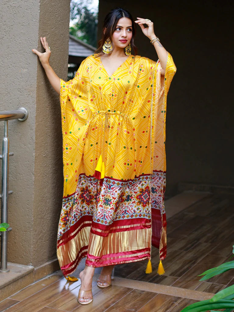 Amber Veil Bandhej Kaftan