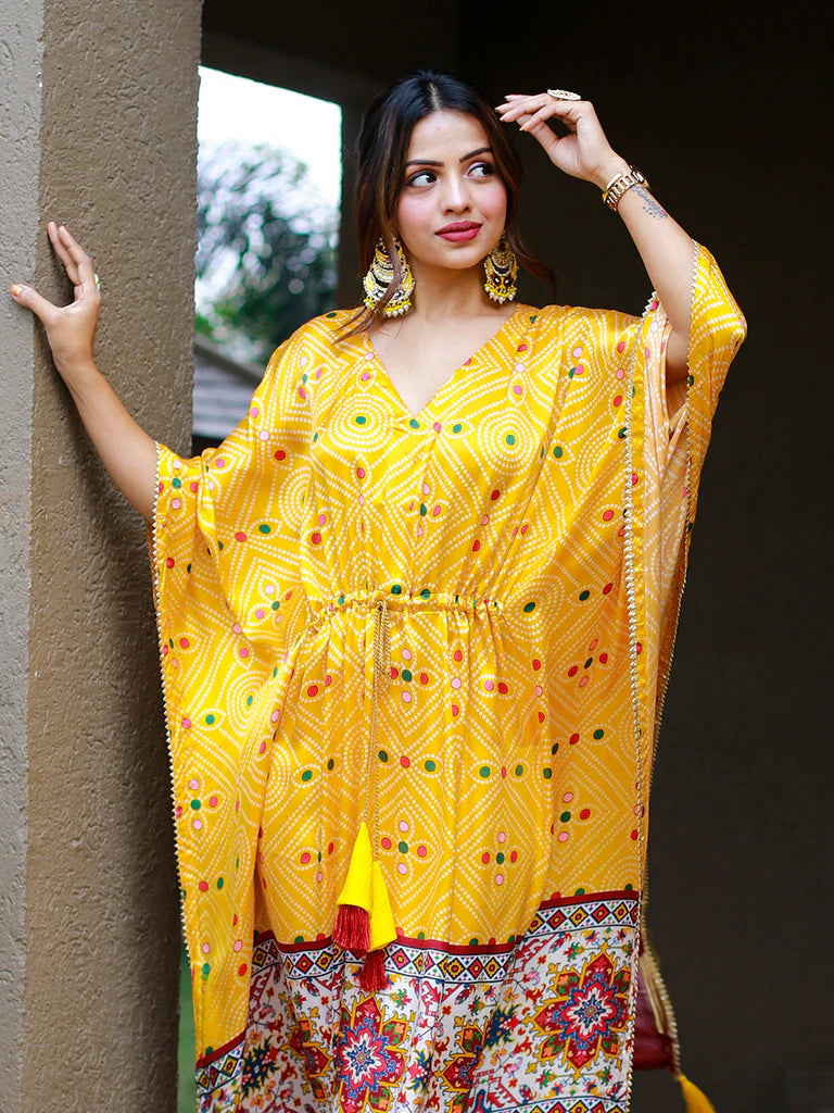 Amber Veil Bandhej Kaftan