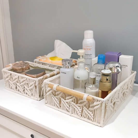 Zahra Chevron Macramé Basket Set – Ivory (Set of 3)