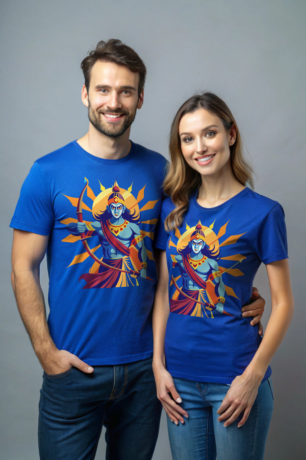 Roaring Ram - 100% Cotton Royal Blue Crewneck Half Sleeve Unisex T-Shirt